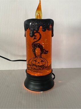 Halloween black cat Water globe Candle LED Light/ lamp with Glitter orange&black
